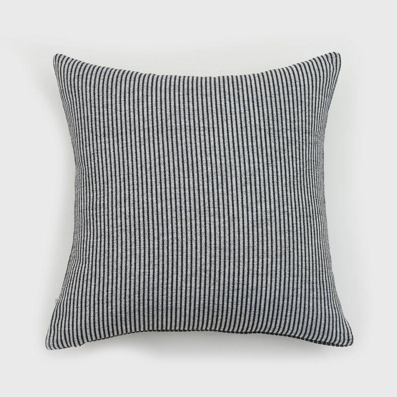 Elsa 18" Black and White Reversible Woven Pinstripes Pillow