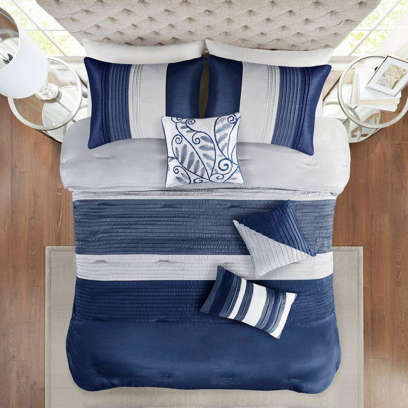 Amherst 7 Piece Striped and Pleated Comforter Set