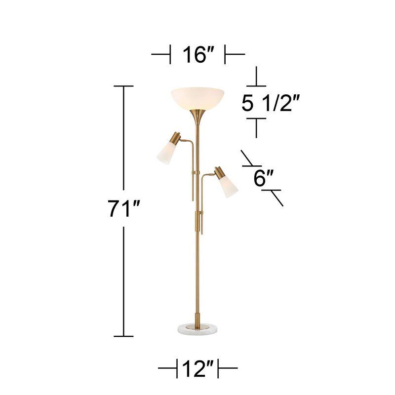 Possini Euro Design Modern Torchiere Floor Lamp with Side Lights 71" Tall Warm Gold Frosted Glass Shade for Living Room House