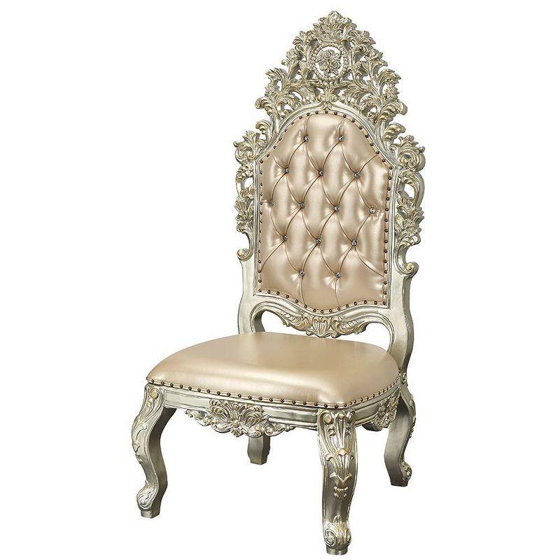 32" Sorina Dining Chair Synthetic Leather & Antique Gold - Acme Furniture: Nailhead Trim, Wood Frame