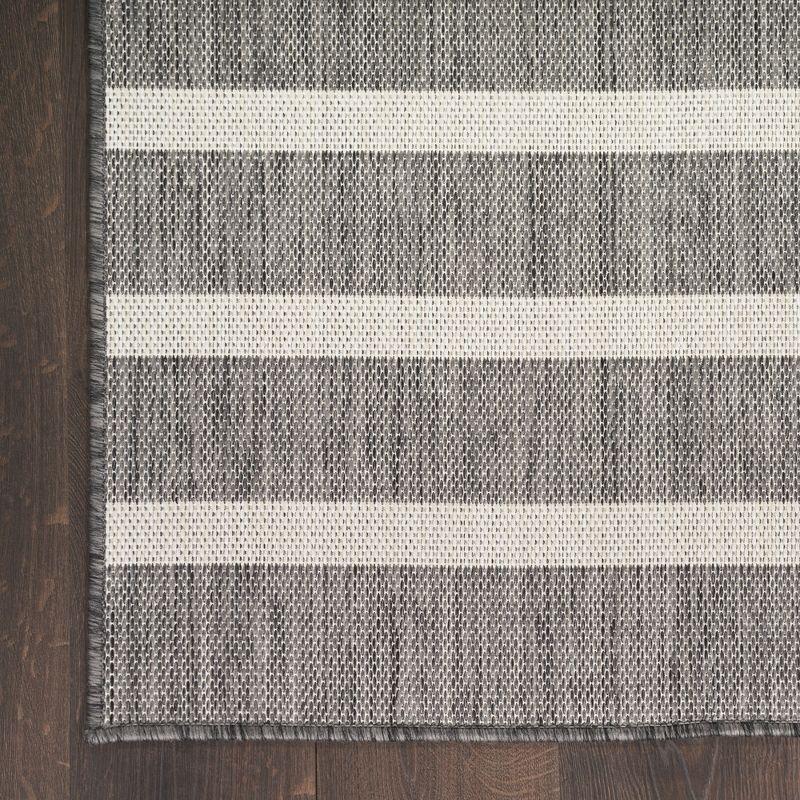 Nourison Positano Modern Stripes Flatweave Indoor Outdoor Low Pile Area Rug Charcoal Ivory 8' x 10'