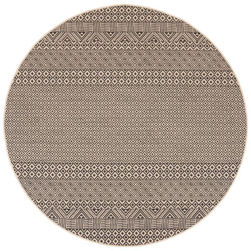 Courtyard CY6235 Power Loomed Indoor and Outdoor Area Rug - Beige/Black - 5'3" Round - Safavieh