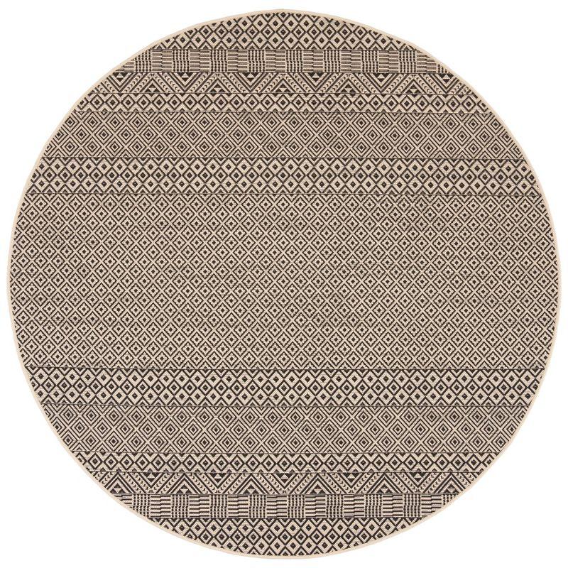 Naomi Aztec Non-slip Round Black and Beige Indoor/Outdoor Rug