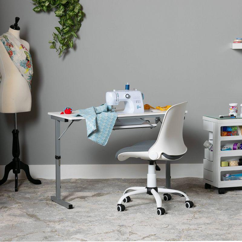 Rollaway II Silver and White Foldable Sewing Table with Laminate Top