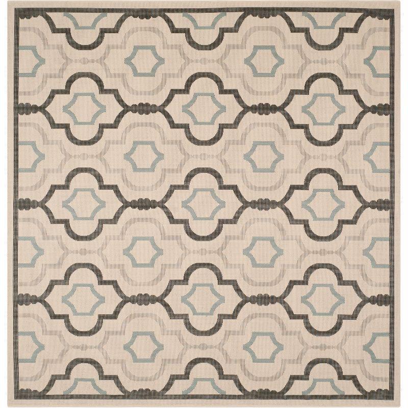 Courtyard CY7938 Power Loomed Indoor and Outdoor Area Rug - Ivory/Black - 7'10"x7'10" - Safavieh