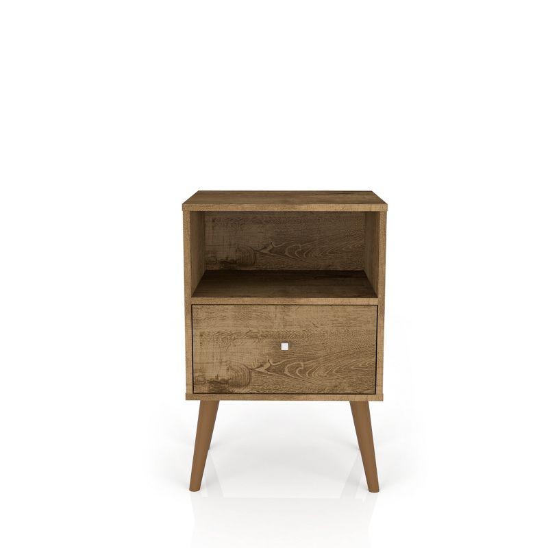 Liberty 1.0 Rustic Brown Mid-Century Modern Nightstand with Metal Handle