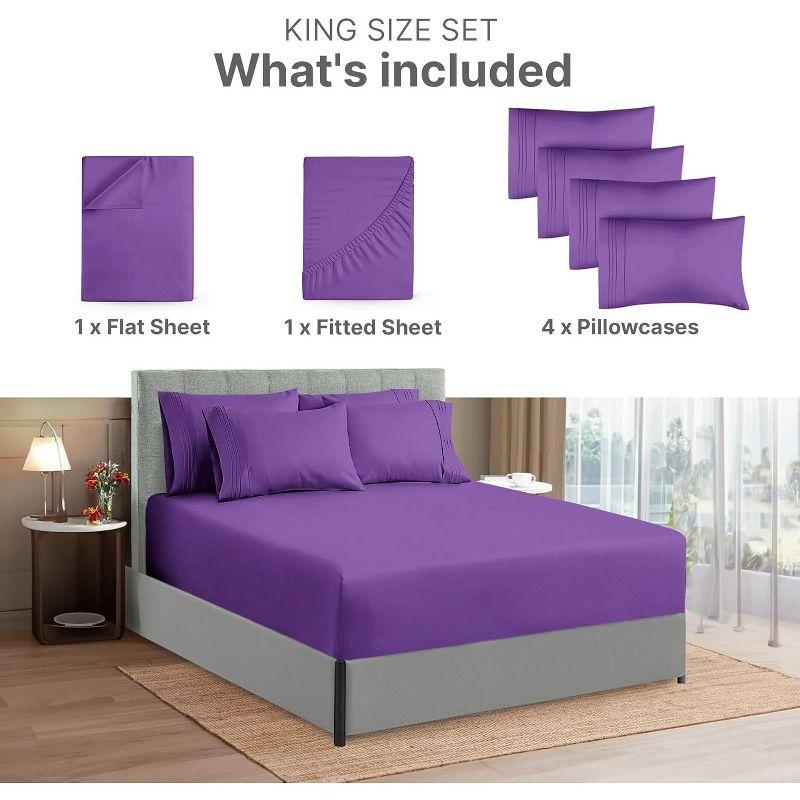 Queen Purple Microfiber 6-Piece Deep Pocket Sheet Set