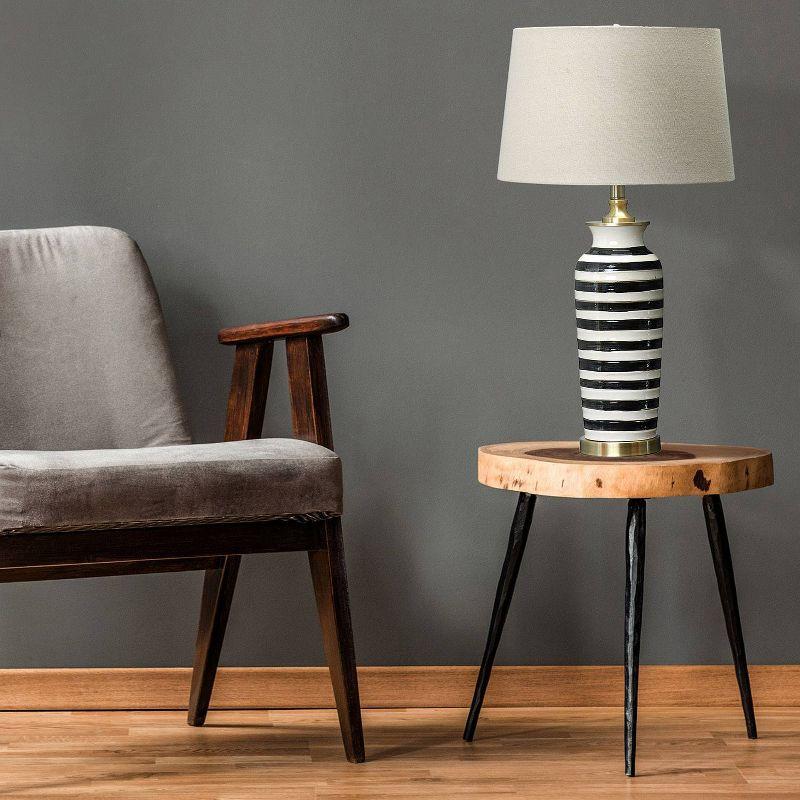 Black and White Striped Ceramic Table Lamp with Linen Shade