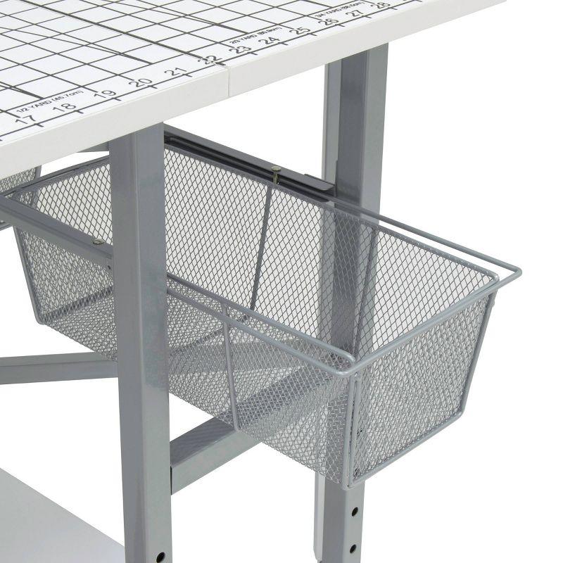 Adjustable Silver and White Folding Cutting Table with Grid Top