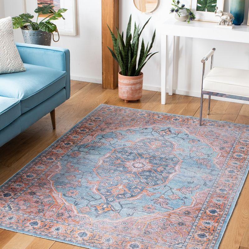 Serapi SEP540 Power Loomed Machine Washable Skid-Resistant Indoor Accent Rug - Blue/Orange - 4'x6' - Safavieh
