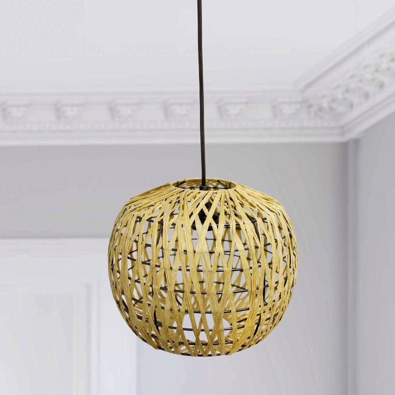 1-Light 11.38" Bohemian Farmhouse Coastal Woven Paper Shade Pendant Beige - Lalia Home: UL Listed, Adjustable Cord