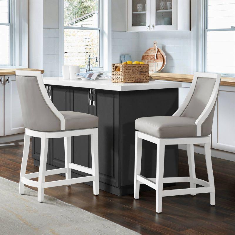 Alaterre Ellie 19" Wide Solid Rubber Wood Frame Linen Fabric Counter Height Swivel Stool With Back