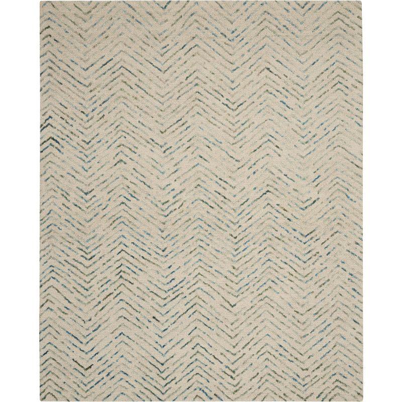 Ivory and Green Hand-Tufted Wool Chevron 8' x 12' Area Rug