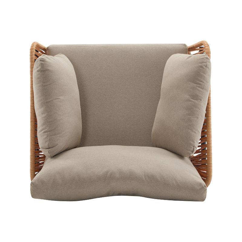 Christopher Knight Home Alma 36" Outdoor Rattan Weave Iron Club Chair with Plush Cushions, Natural