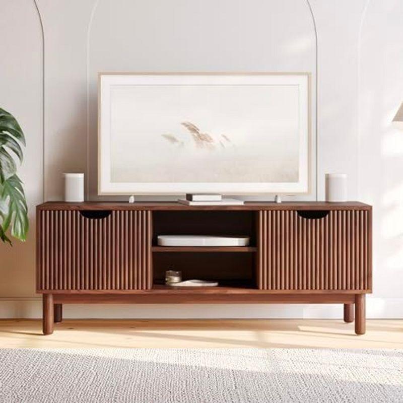 Walnut 48" Low Profile Fluted TV Stand with Cabinets