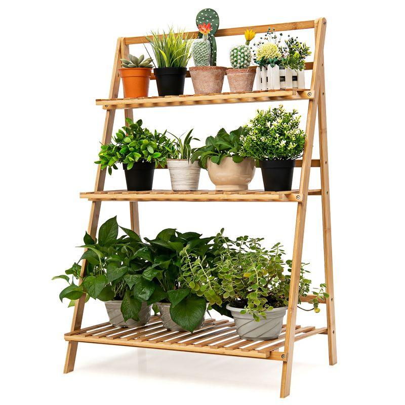 Natural Bamboo 3-Tier Foldable Ladder Plant Stand