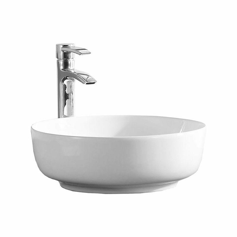 Glossy White Ceramic Round Vessel Sink, 20-inch