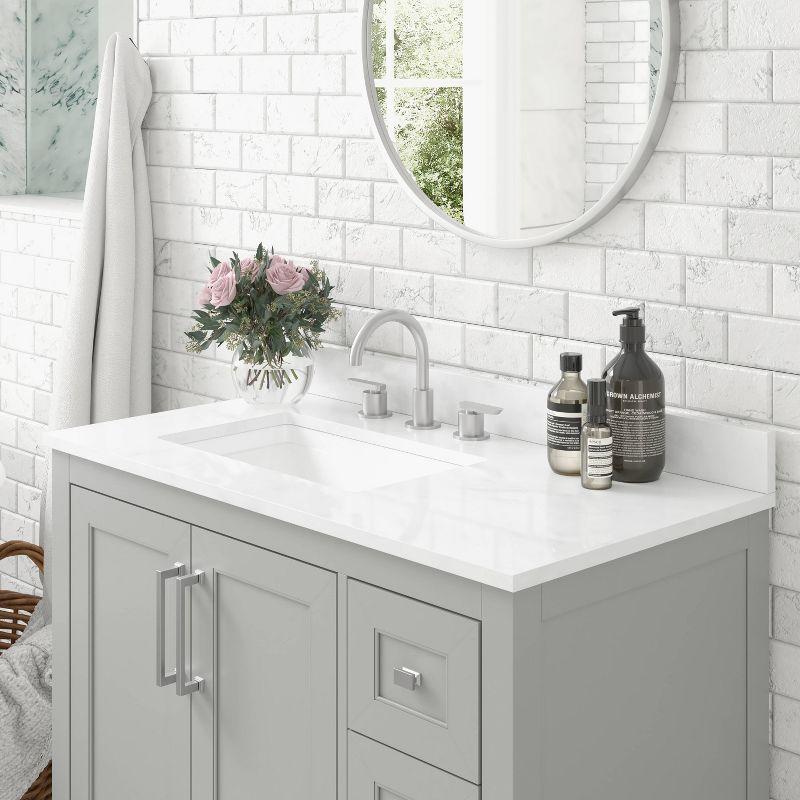 Taylor & Logan 36" Vivien Bathroom Vanity with Open Shelf and 3 Drawers Gray: Stoneware Top, Wood Frame, Single Basin