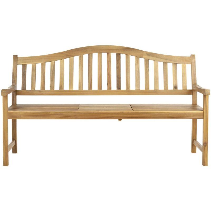 Mischa Teak-Brown Acacia Wood Outdoor Bench with Galvanized Steel