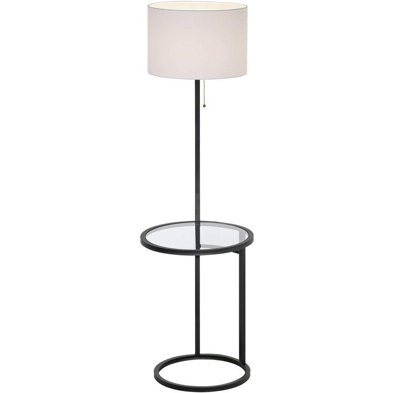 360 Lighting Space Saver Modern Floor Lamps with Tray Table 62" Tall Set of 2 Black Metal White Fabric Drum Shade for Living Room Bedroom Office House
