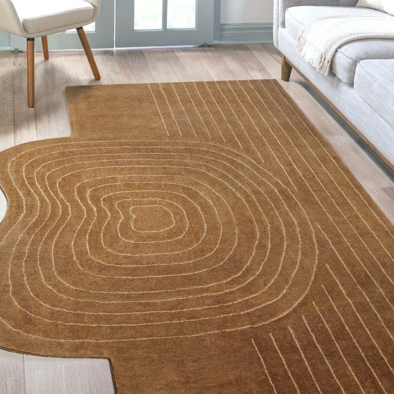 JONATHAN Y Retro Bohemian Abstract Striped Handwoven Wool Light Brown/Beige 5 ft. x 8 ft. Area Rug