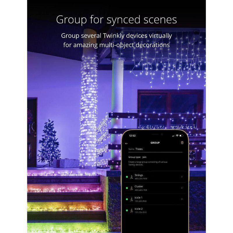 Twinkly Icicle App-Controlled LED Christmas Lights with 190 RGB (16 Million Colors) LEDs. Clear Wire. Indoor and Outdoor Smart Lighting Decoration