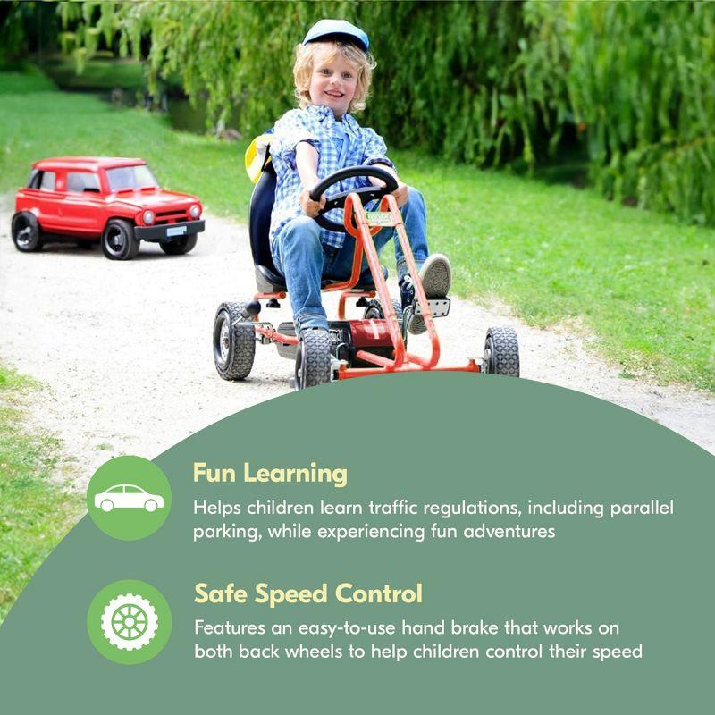 hauck Lightning Ride On Pedal Go Kart Toy with Ergonomic Adjustable Bucket Seat, Handbrake, and Sharp Handling for Boys and Girls, Red