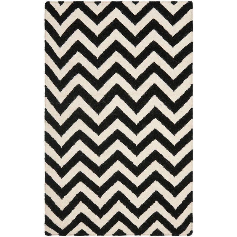 Handmade Black and Ivory Geometric Wool Area Rug, 3' x 5'