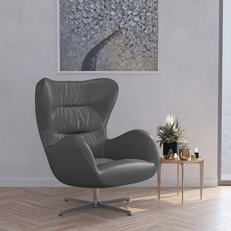 Gray Faux Leather Swivel Lounge Chair with Metal Base