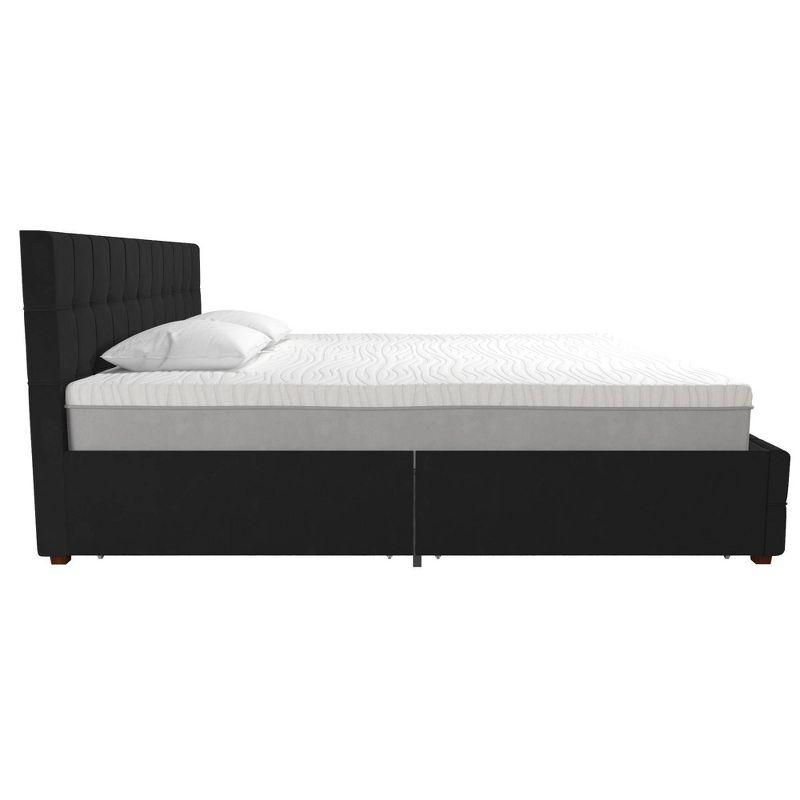 Elizabeth King Black Velvet Upholstered Storage Platform Bed