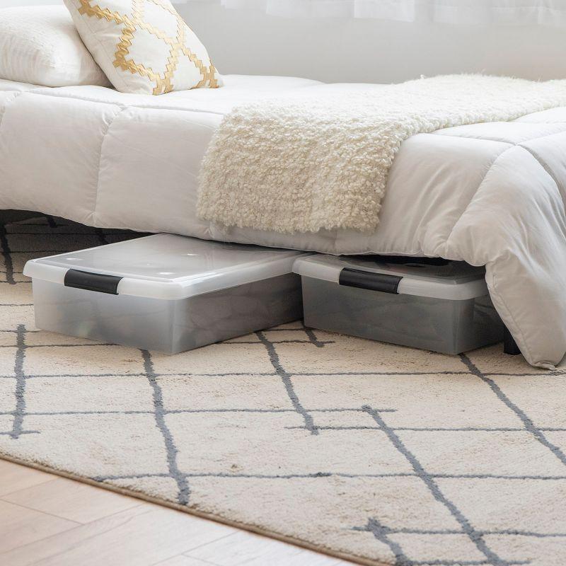 BEACHWATER POOL & SPA, LLC Plastic Under Bed Storage Nestable Organizer Bin Container With Secure Lids And Durable Buckles, 4-Pack, Under Bed Storage Containers For Clothes Shoes Bedding