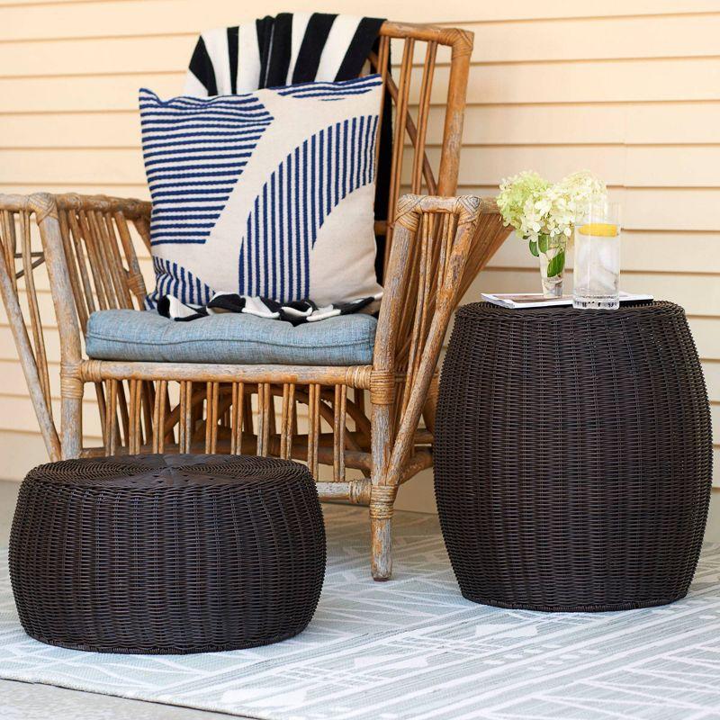 Brown Resin Wicker Barrel Side Table