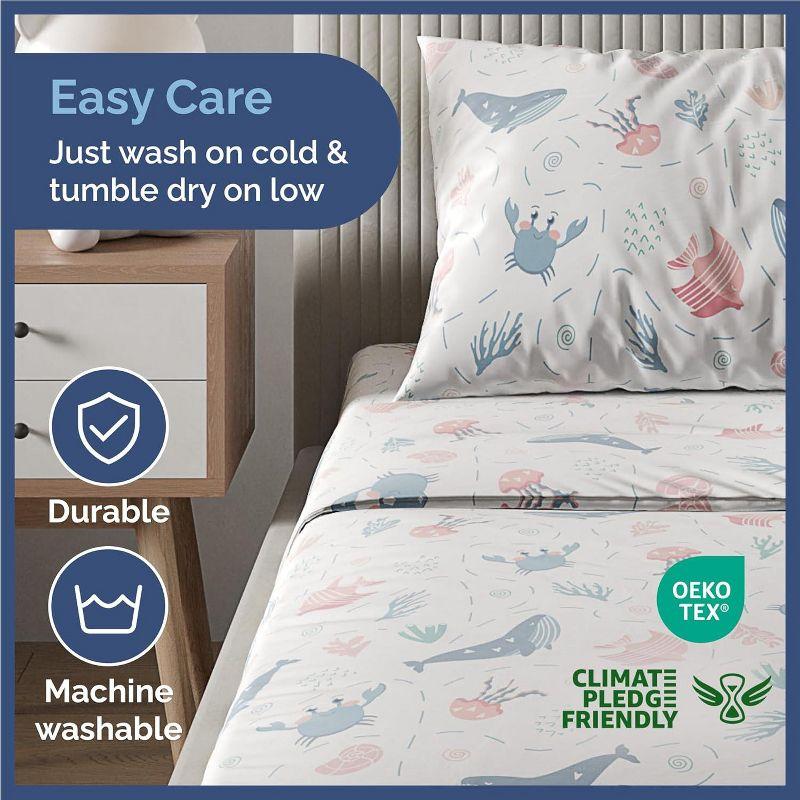 CGK Linens Kids 4 Piece Bed Sheet Set - Cute & Cozy Wrinkle-Resistant with Vibrant Designs in Fish BWP, Size Queen