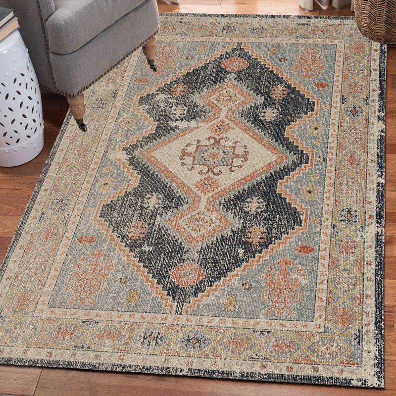 Ivory and Blue 5' x 7'6" Chenille Flat Woven Rug