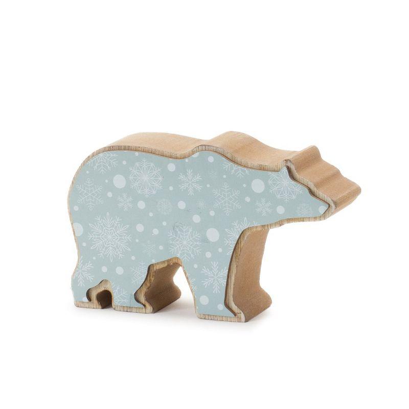 Winter Blue and Beige Wooden Polar Bear Figurines Set