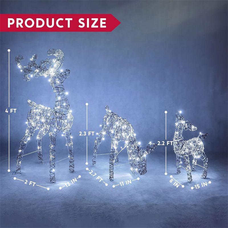 Joiedomi 3 Packs Christmas Decoration Deer Family, 185 LED Lighted Rattan Reindeers Yard Lights, Christmas Outdoor Decorations for Yard Garden Lawn, Xmas Decor, Cool White Deer