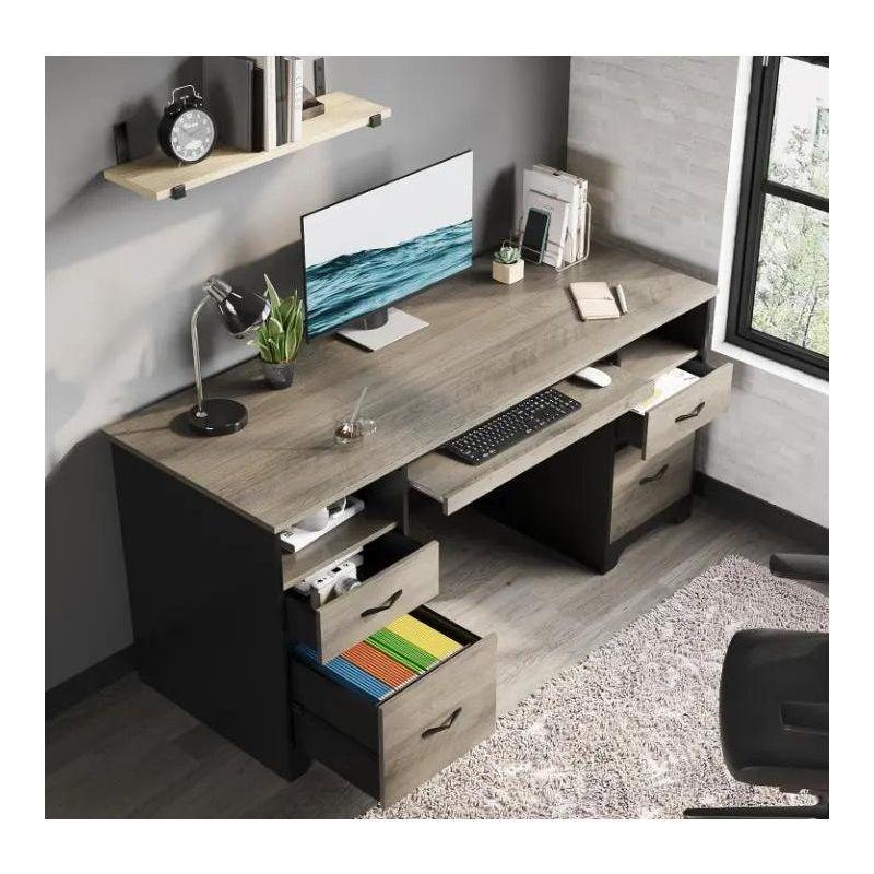 Bestier 59” Computer Desk with 4 Drawers, Office Executive Desk with File Drawer, Keyboard Tray for Home Office, Gray