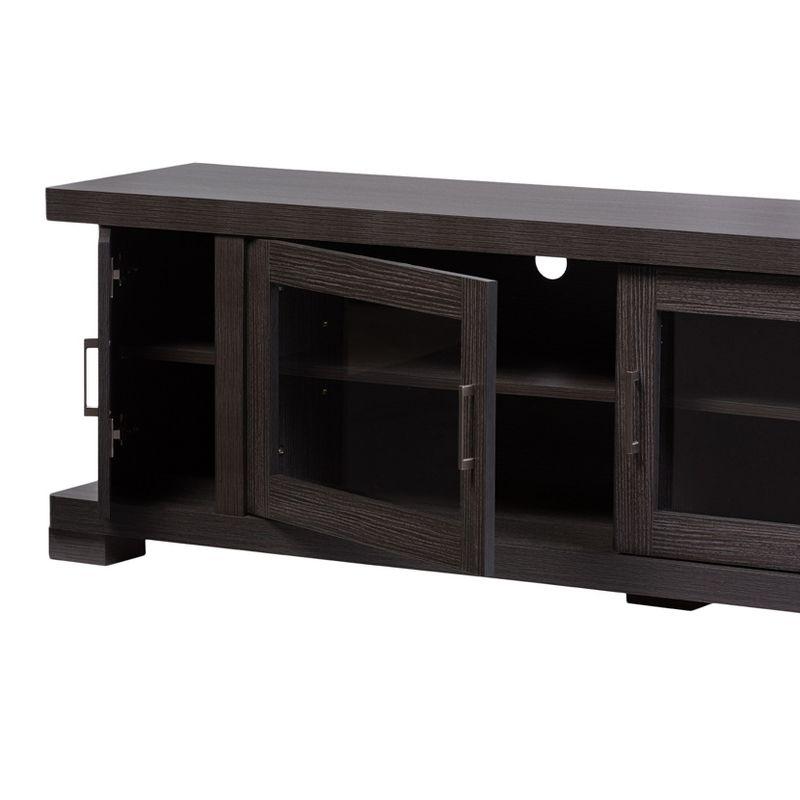 Viveka Wood Cabinet with 2 Glass Doors and 2 Doors TV Stand for TVs up to 75" Dark Brown - Baxton Studio: Mid-Century Modern, No Assembly Required