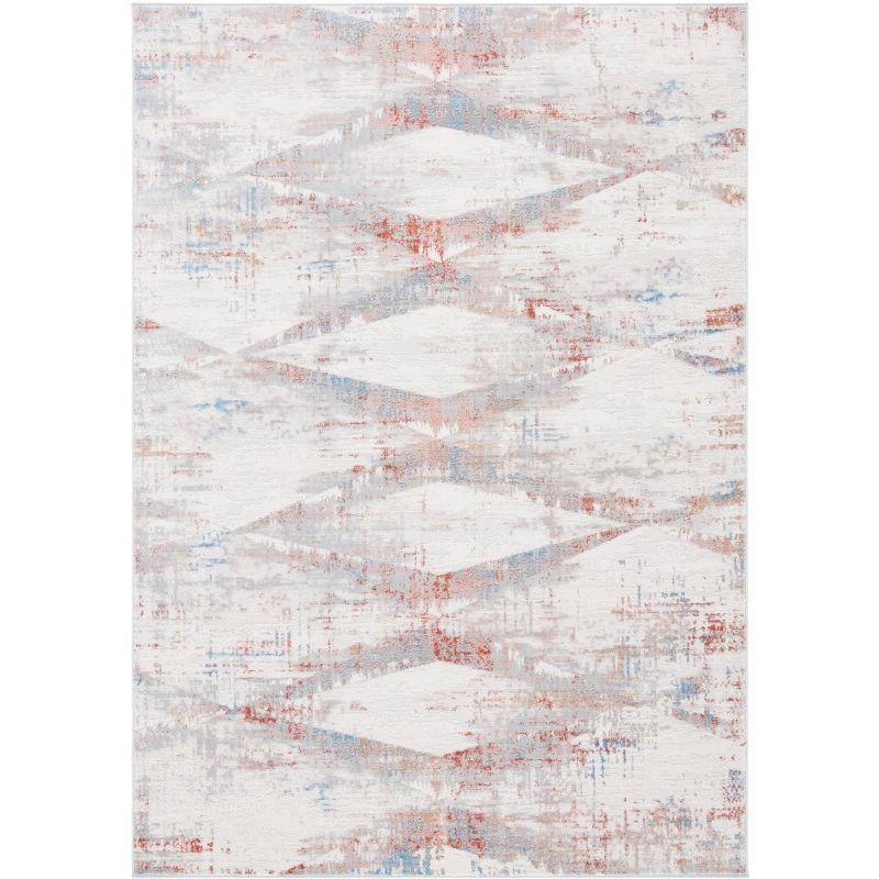 Ivory and Rust Rectangular Synthetic Area Rug