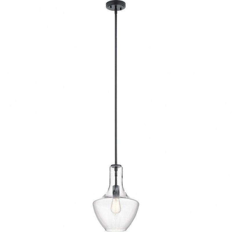 Everly 15.25" Transitional Black Pendant Light with Clear Glass Shade