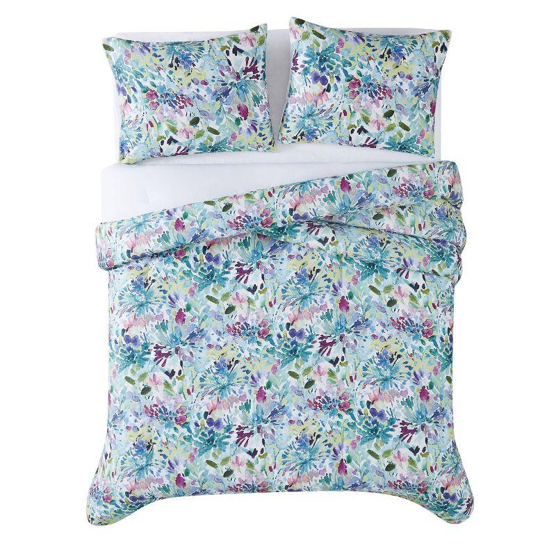 Twin XL Blue Floral Cotton Reversible Comforter Set