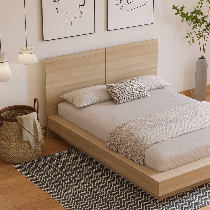 Nexera Queen Napa Platform Bed with Headboard Natural Blonde Oak