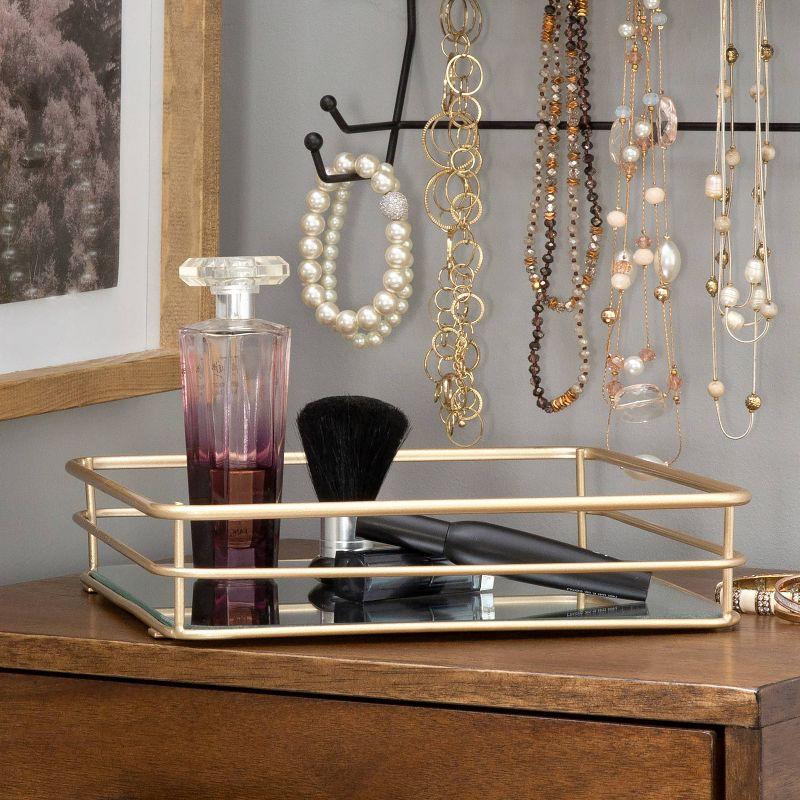 Square Gold Mirrored Glass Vanity Tray