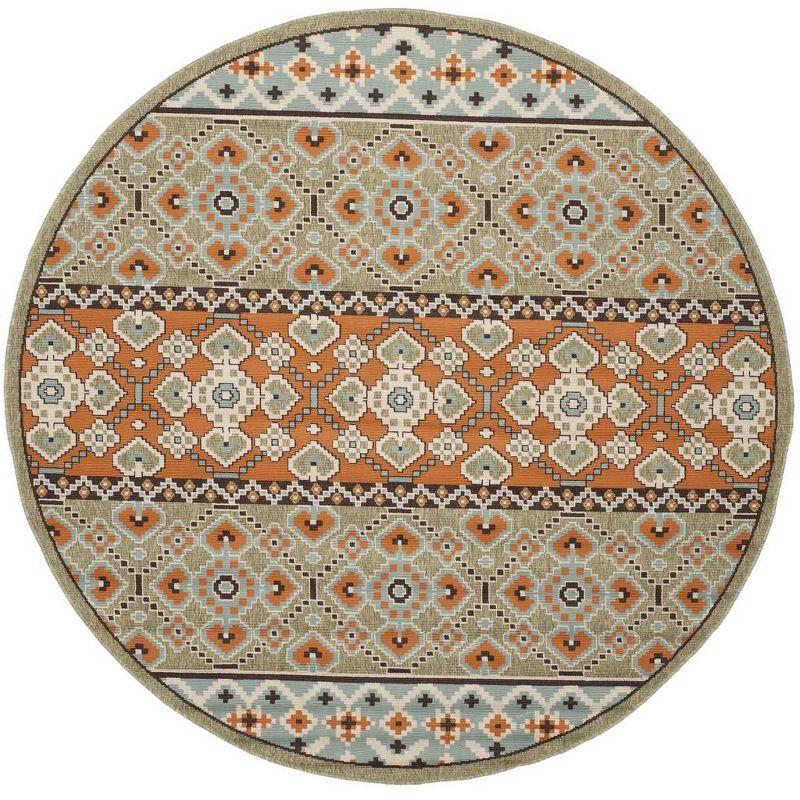 Green and Terracotta Round Reversible Synthetic Area Rug