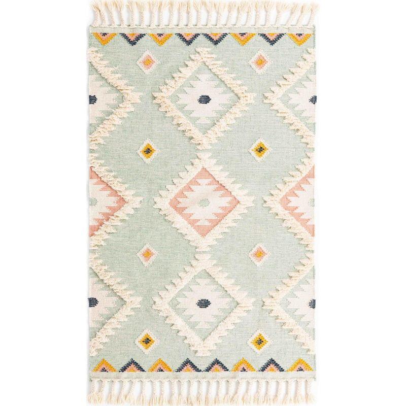 Light Aqua Geometric Hand-knotted Wool Area Rug