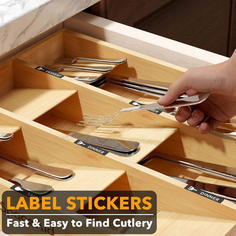 Bamboo Silverware Drawer Organizer with Labels (Natural, 9 Slots)-SpaceAid