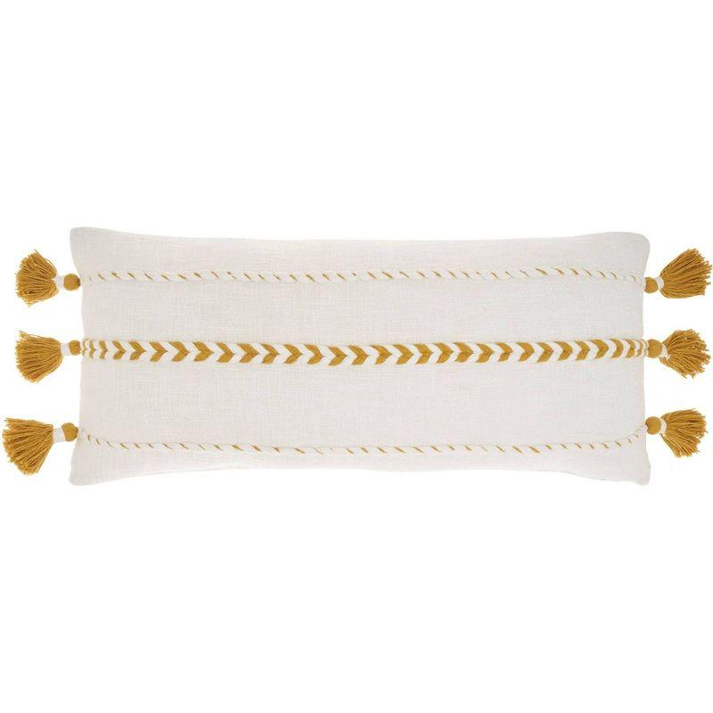 Chic Farmhouse Braided Stripes Mustard and White Cotton Lumbar Pillow