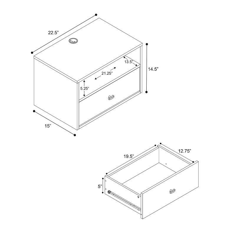 Floating 1 Drawer Nightstand with Open Shelf Black - Prepac: Modern Wall-Mounted Design, Cable Management, Laminated Surface
