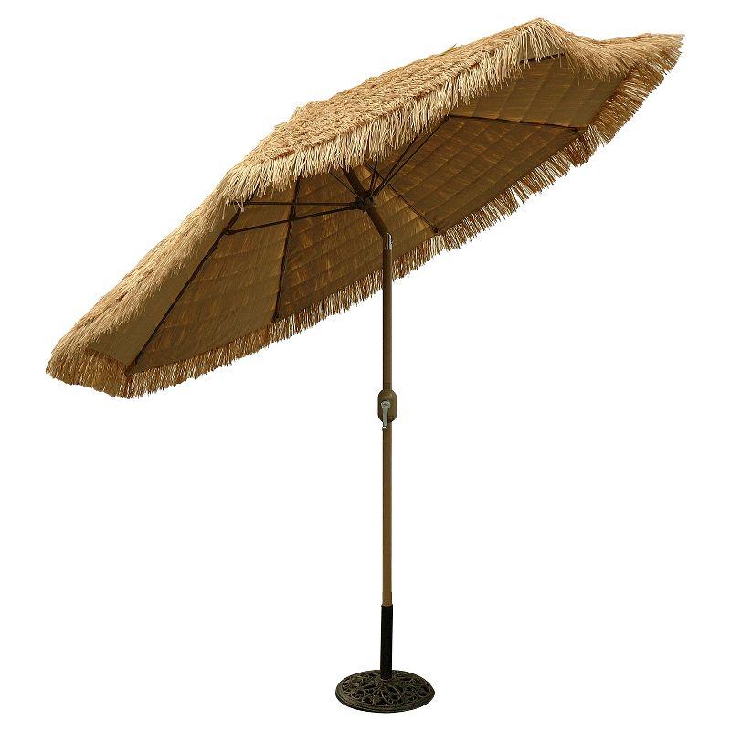 9-Foot Thatch Patio Umbrella with Aluminum Frame and Crank Lift