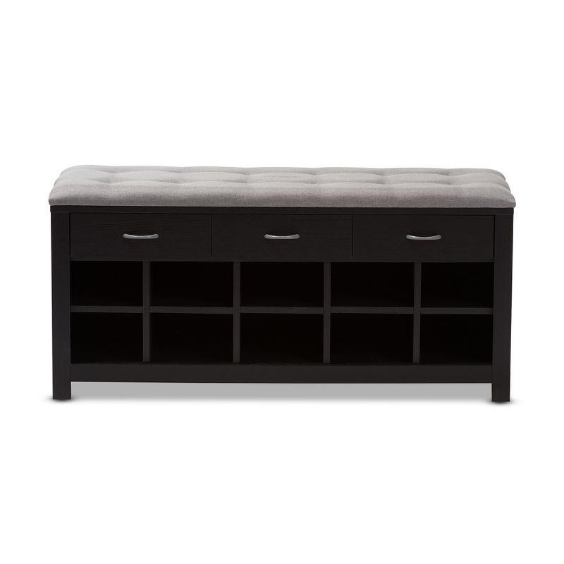 Modern and Contemporary Espresso Finished Fabric Upholstered Cushioned Entryway Bench Light Gray, Dark Brown - Baxton Studio: Polyester